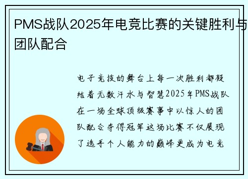 PMS战队2025年电竞比赛的关键胜利与团队配合